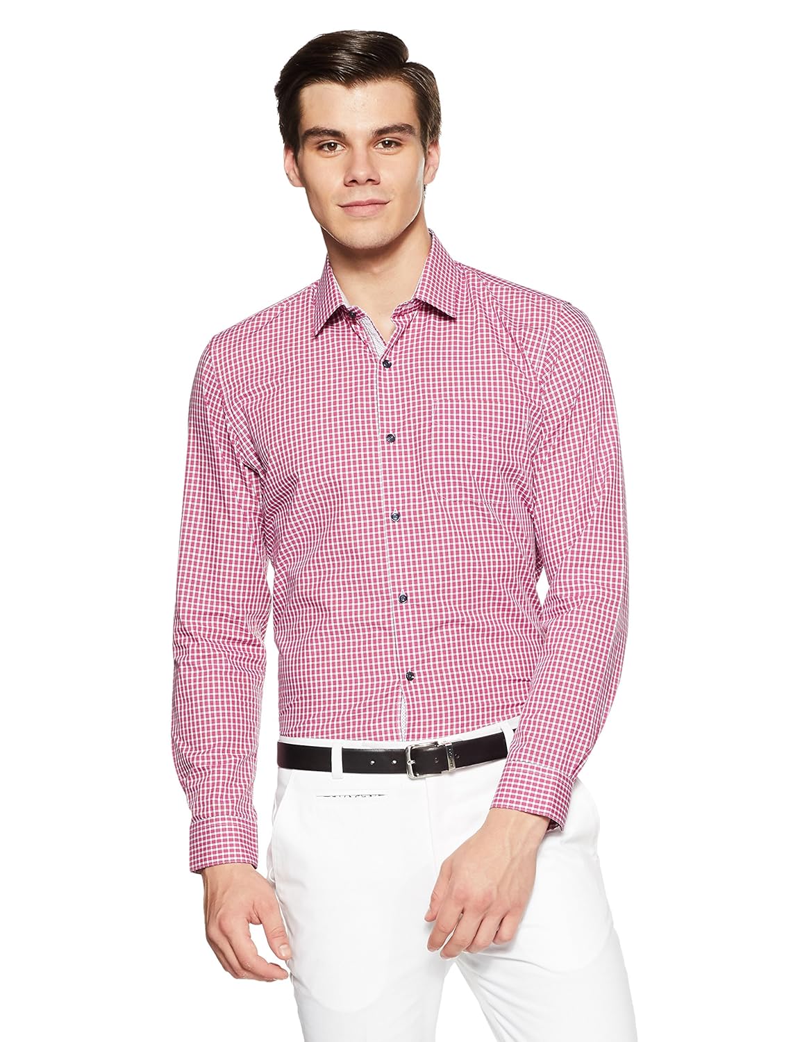 peter england men's solid slim fit formal shirt