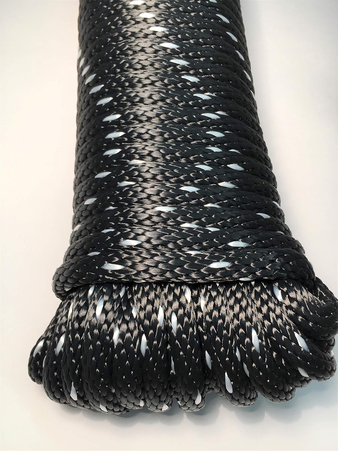 Utility Rope, Utility Cord, Solid Braid 3/8" X 50 ft, Premium HIGH Tenacity Black w/White, 3, 000lb. TENSILE Strength, Tow-Derby-EQUSTRAIN-Indoor-Outdoor-Tow-Pulling-BATTTLE-Jump-Made in USA : Sports & Outdoors