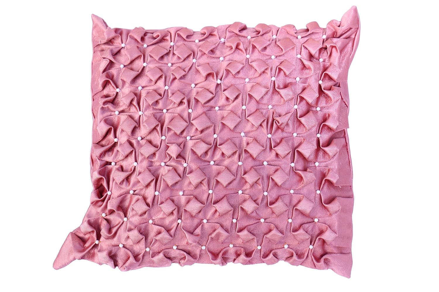 Buy Nirantar Satin Smocked Cushion Cover 14 X 14 Pink Online