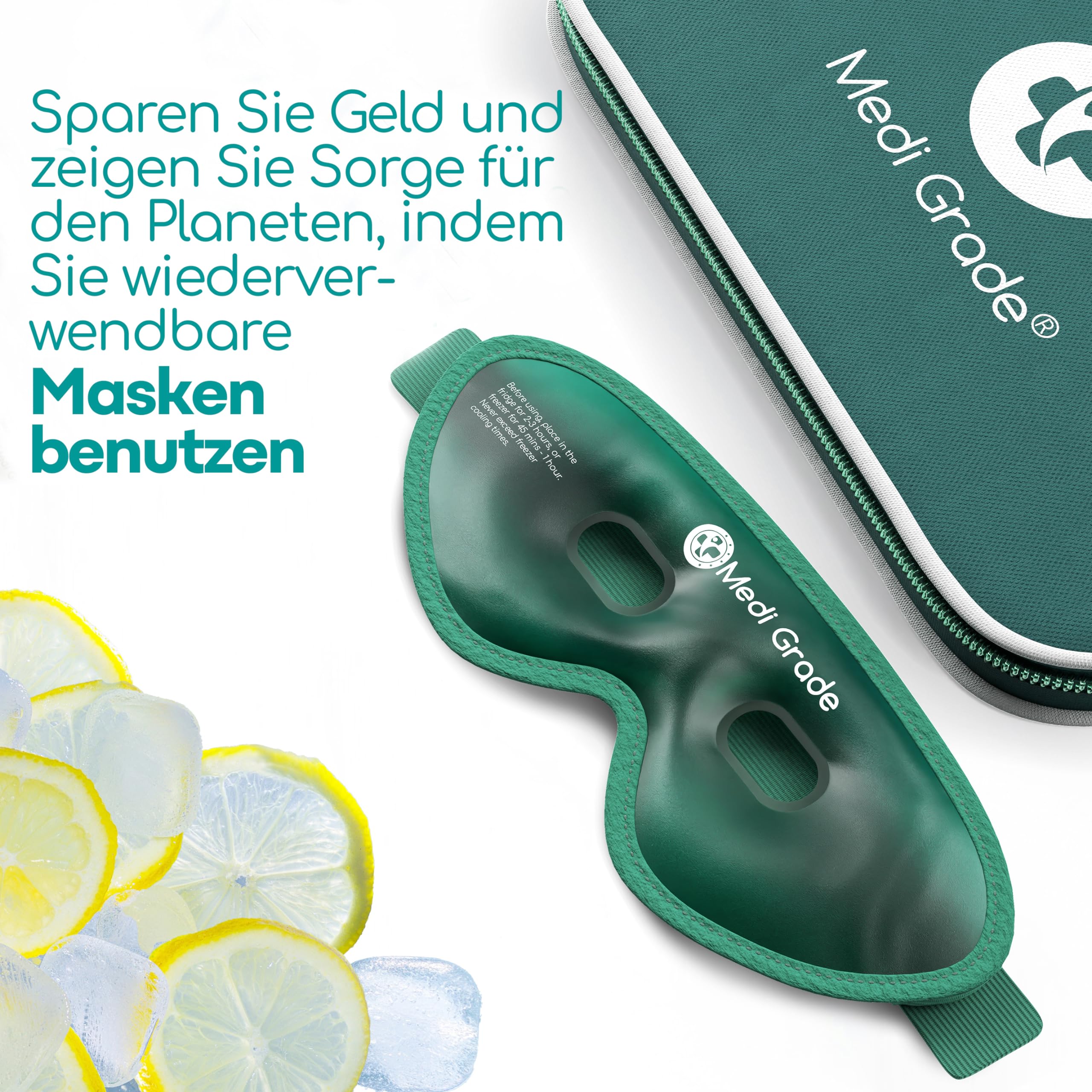 Medi Grade Kühlmaske Gesicht - Gel Augenmaske Kühlend Wiederverwendbar mit 2x Augen Kühlpads, 1 Lycra-Gewebe, Kühlende Aufbewahrungstasche - Entspannung zu Hause Augenkühlmaske mit Bänder 9