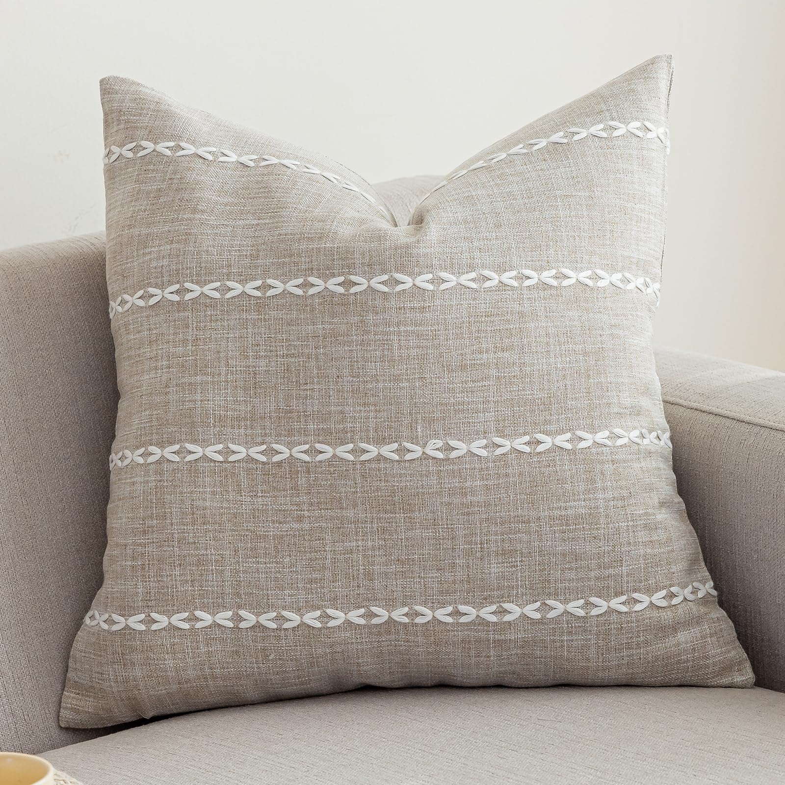 Photo 1 of vctops Rustic Striped Cotton Linen Decorative Throw Pillow Cover Embroidery Square Cushion Cover Pillowcase for Sofa Bedroom Couch (Stripe Coffee, 18"x18")