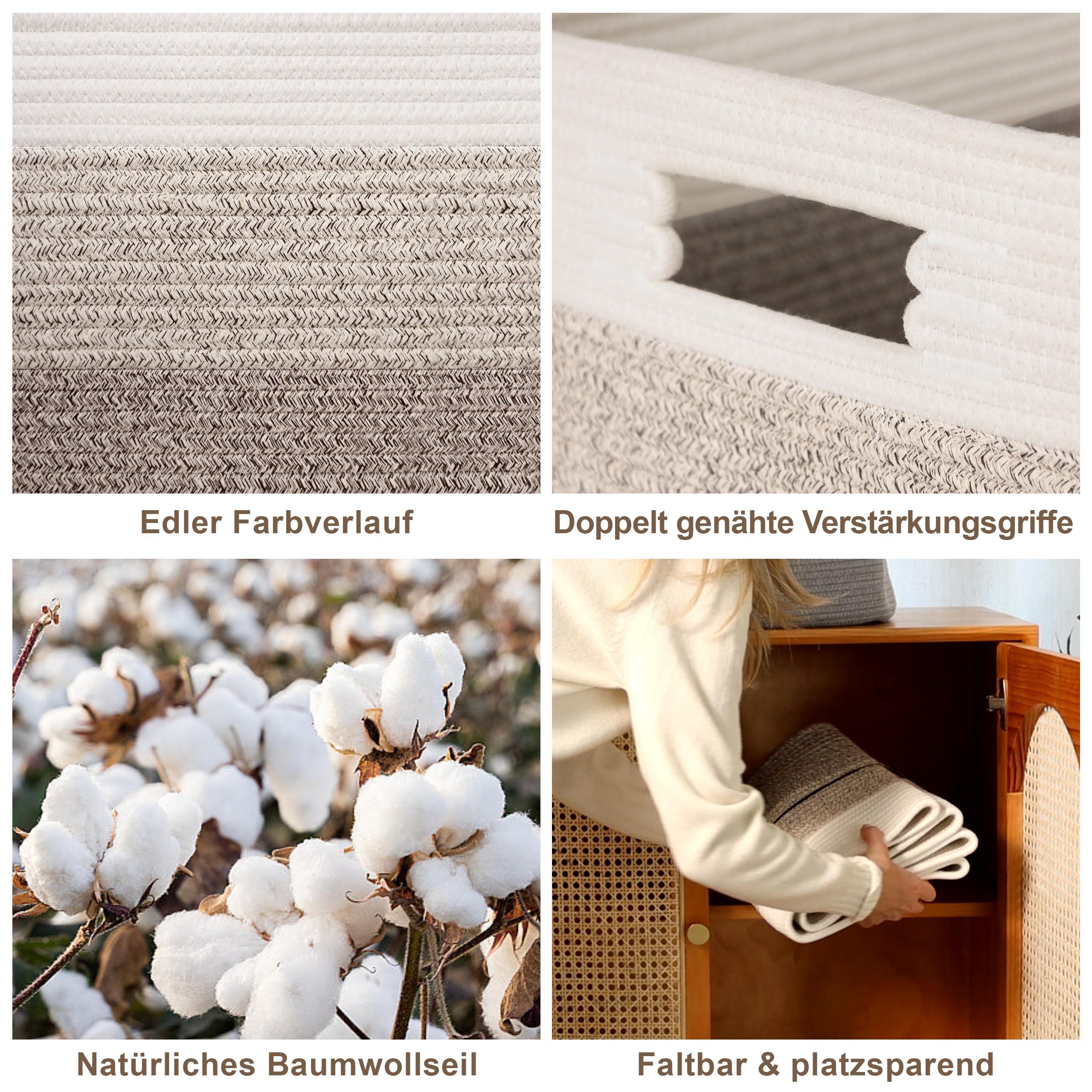 MYHOMMATTO 60L großer Wäschekorb geflochten mit Henkeln, Farbverlauf Braun 3