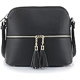 SG SUGU Lunar Lightweight Medium Dome Crossbody Bag Shoulder Bag with Tassel | Zipper Pocket | Adjustable Strap