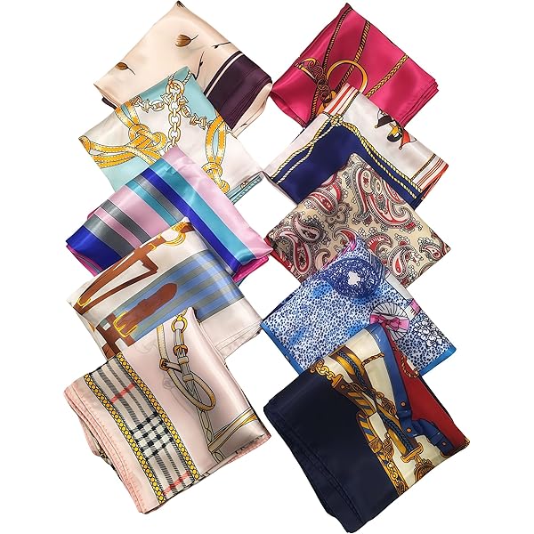 トップス YOSHUYUKI Silk Scarf Patterned Satin Top QUUPY 10PCS Womens Square Silky Scarf Head Neck Scarf Womens Hair