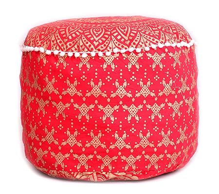 Red Gold, Ombre Mandala - Cotton Ottoman Pouf Seating Footstool Cover - 24 X 14 Inch by Handicraft-Palace