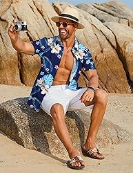COOFANDY Mens Hawaiian Button Down Shirt Short