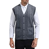LemonGirl Mens V Neck Slim Fit Vest Sleeveless Button Casual Knitwear Sweater