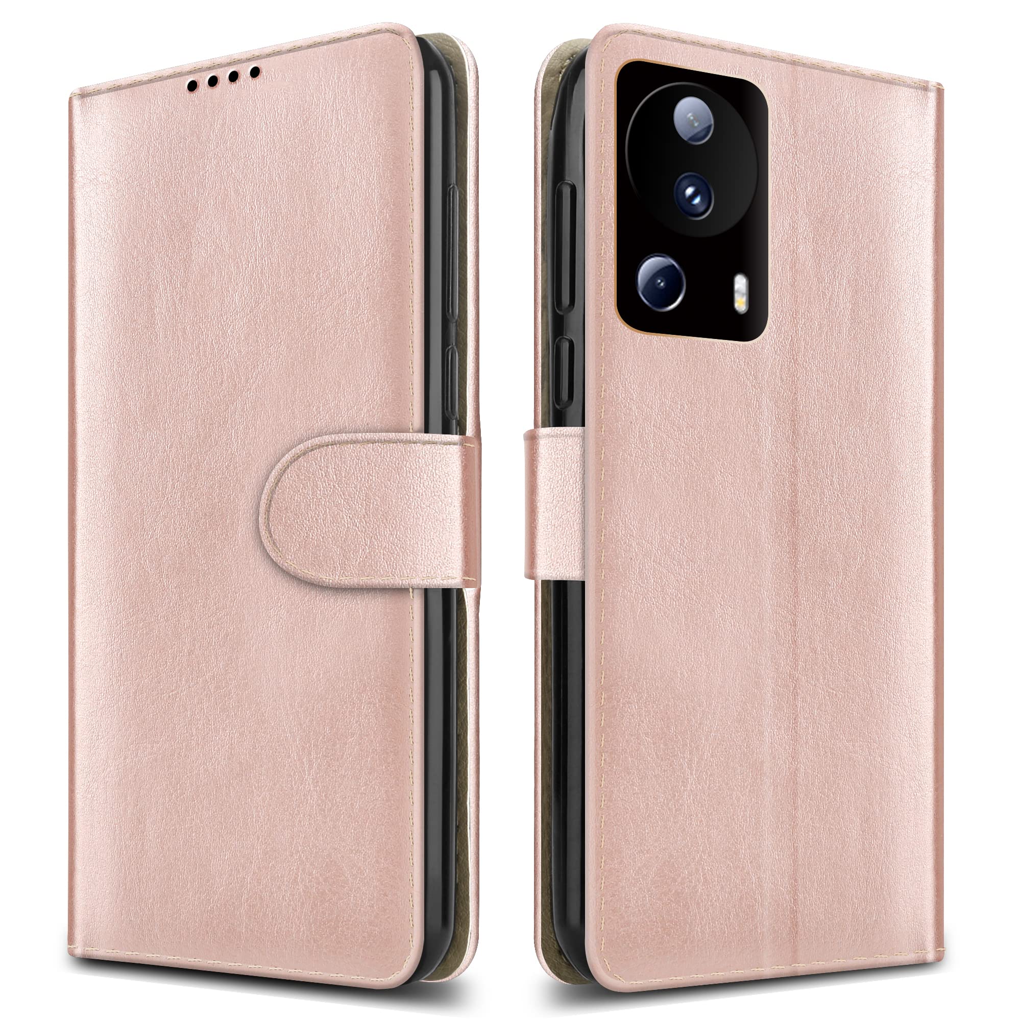 PIXFAB For Xiaomi 13 Lite (5G) Leather Phone Case, Magnetic Closure Full Protection Book Folio Design, Wallet Case Cover [Card Slots] and [Kickstand] For Xiaomi 13 Lite (5G) - Rose Gold