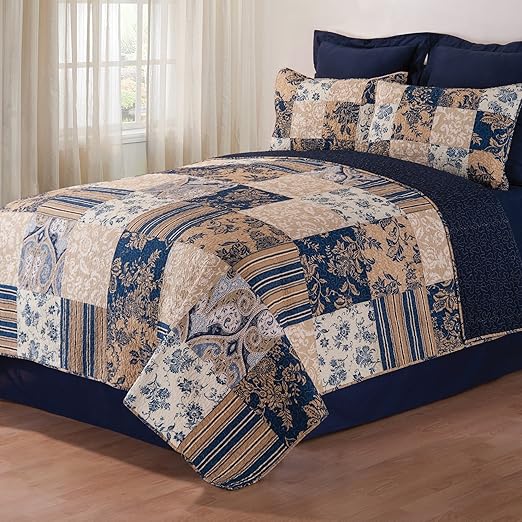 Amazon.com: Rústico diseño floral de vinos, juego de edredón de patchwork, estampado de rayas geométricas de la tierra, ropa de cama, moderno diseño de flores de hojas orientales, diseño de jardín botánico,