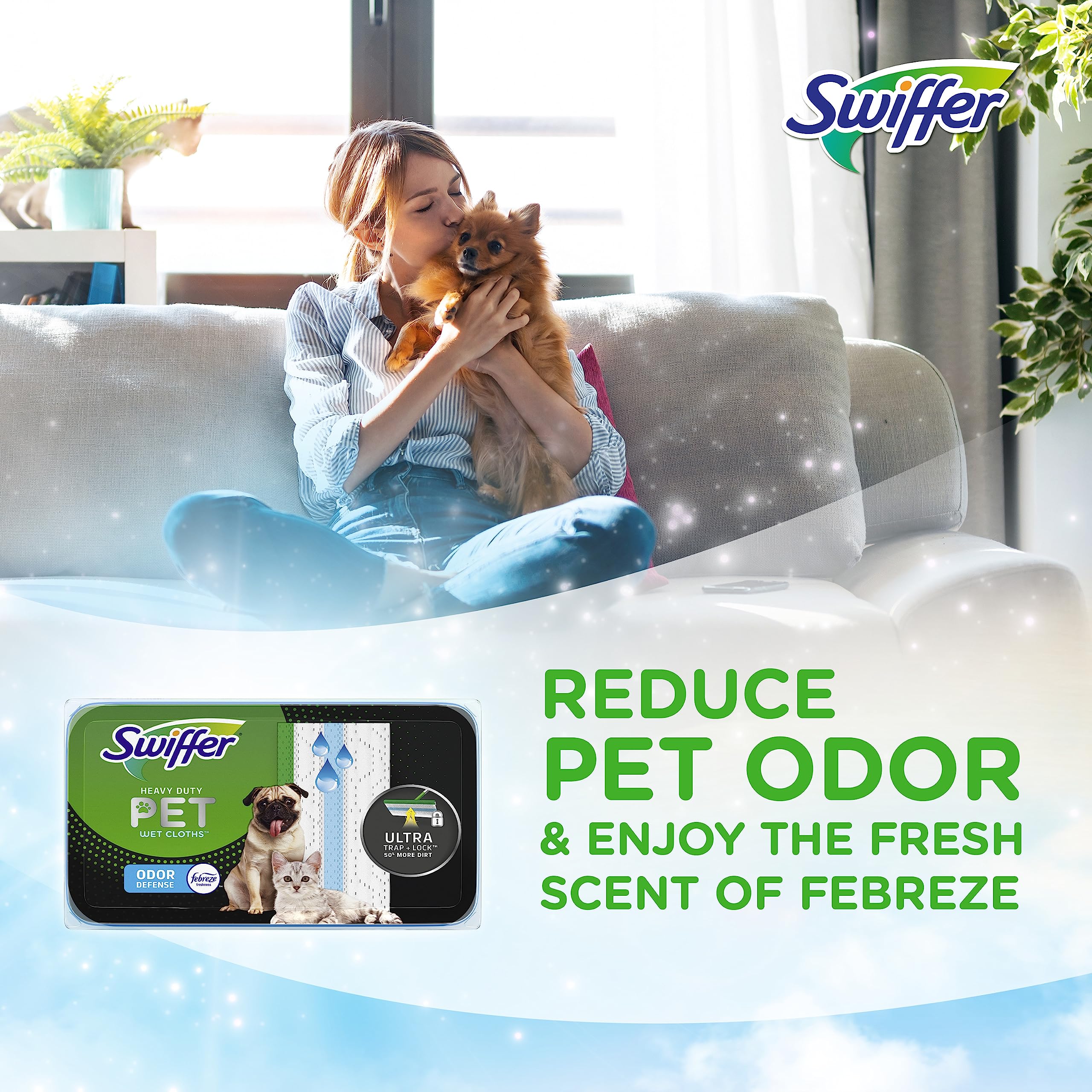 Swiffer Sweeper Pet Heavy Duty Multi-Surface Wet Cloth Refills for Floor Mopping and Cleaning, Fresh scent, 20 count (Packaging May Vary)