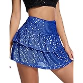 YYA Women's Sequin Pleated Mini Skirt - Disco Party Short Skirts with Elastic Waist S-XL