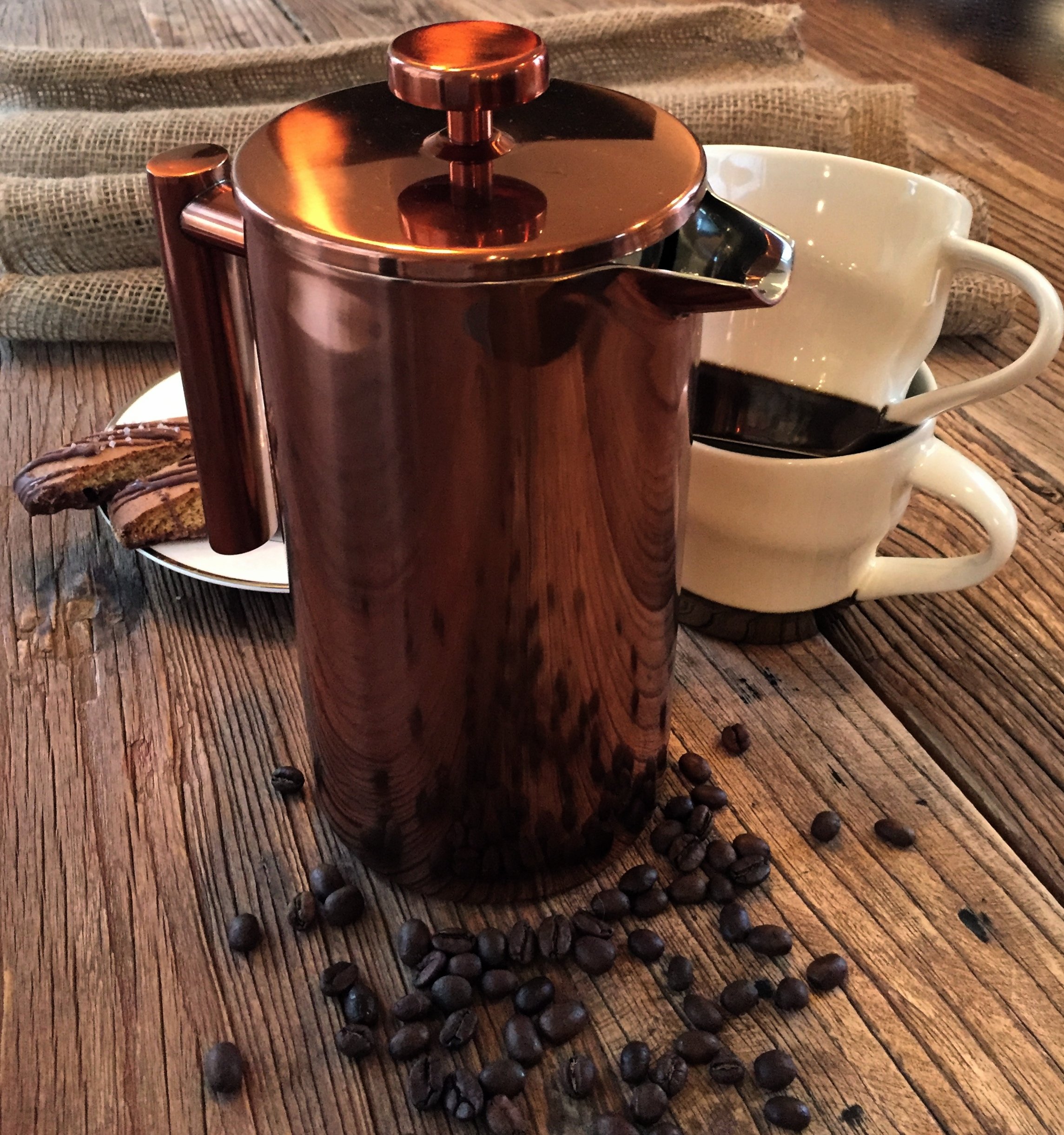 French Press Coffee Maker With Beautiful Copper Finish, Premium