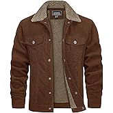 TACVASEN Men's Corduroy Jacket Fleece Sherpa Lined Winter Coats Warm Cotton Casual Trucker Cargo Jacket with Multi Pockets