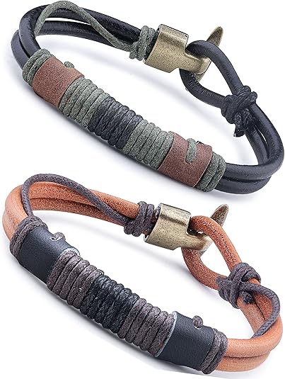 Amazon Co Jp Jstyle ジェイスタイル 手作り レザー ブレスレット 革 麻 ２個セット お得 メンズ ブレスレット 腕輪 21 5cm ジュエリー