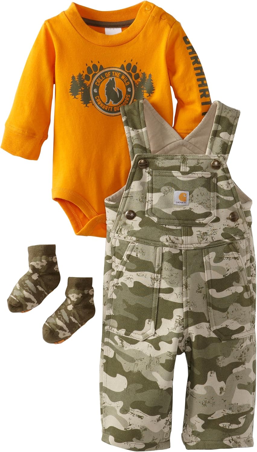 Carhartt Baby Boys' Newborn 3 Piece Gift Set Call of The Wild, Green, 6