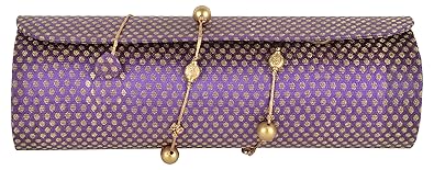 ANAS EMBROIDERY Womens Purple Embroidered Silk and Brocade Clutch Bag (Anas-00003)