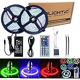 RoLightic Led Strip Lights Kit SMD 5050 32.8 Ft (10M) 300LEDs RGB Rope Lights with 44key IR Controller and 12V 5A Power Supply for Indoor Home Cabinet Bedroom Background Use