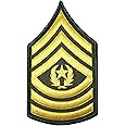 Papapatch U.S. Army Sergeant E-9 Major Rank Chevrons Stripes Uniform Sew on Iron on Arm Shoulder Applique Embroidered Patch - Gold on Green (1 Piece) (E9-GG)