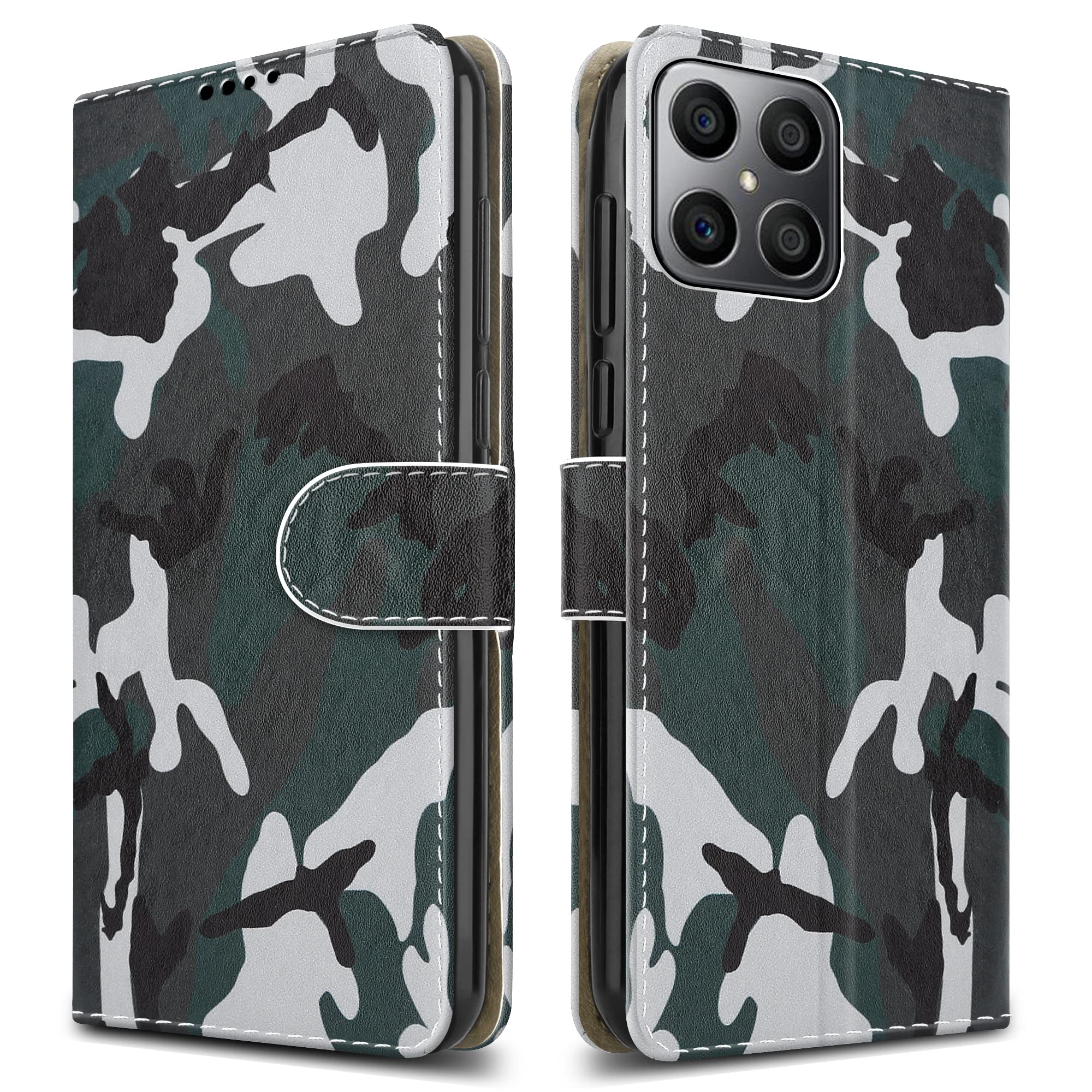 PIXFAB For Honor X8 Leather Phone Case, Magnetic Closure Full Protection Book Folio Design, Wallet Case Cover [Card Slots] and [Kickstand] For Honor X8 - Camouflage