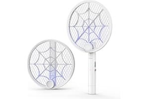 Buzbug 3800V Electric Fly Swatter, Dual Modes Bug Zapper Racket, 1500mAh Type-C Rechargeable Battery, Portable and Foldable Fly Zapper Racket, for Indoor Outdoor Home Patio Camping (White)