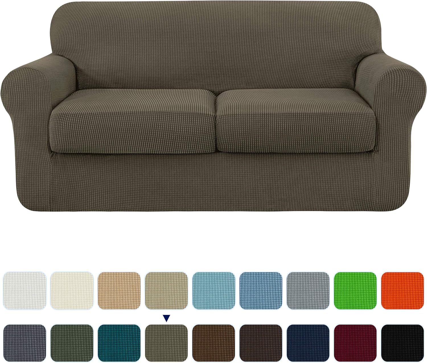 subrtex High Stretch Jacquard Loveseat Slipcover with 2 Separate Cushion Common Couch Sofa Cover Coat for 2-Seater Conventional Settee Spandex Washable Furniture Protector (Medium, Gray): Home & Kitchen