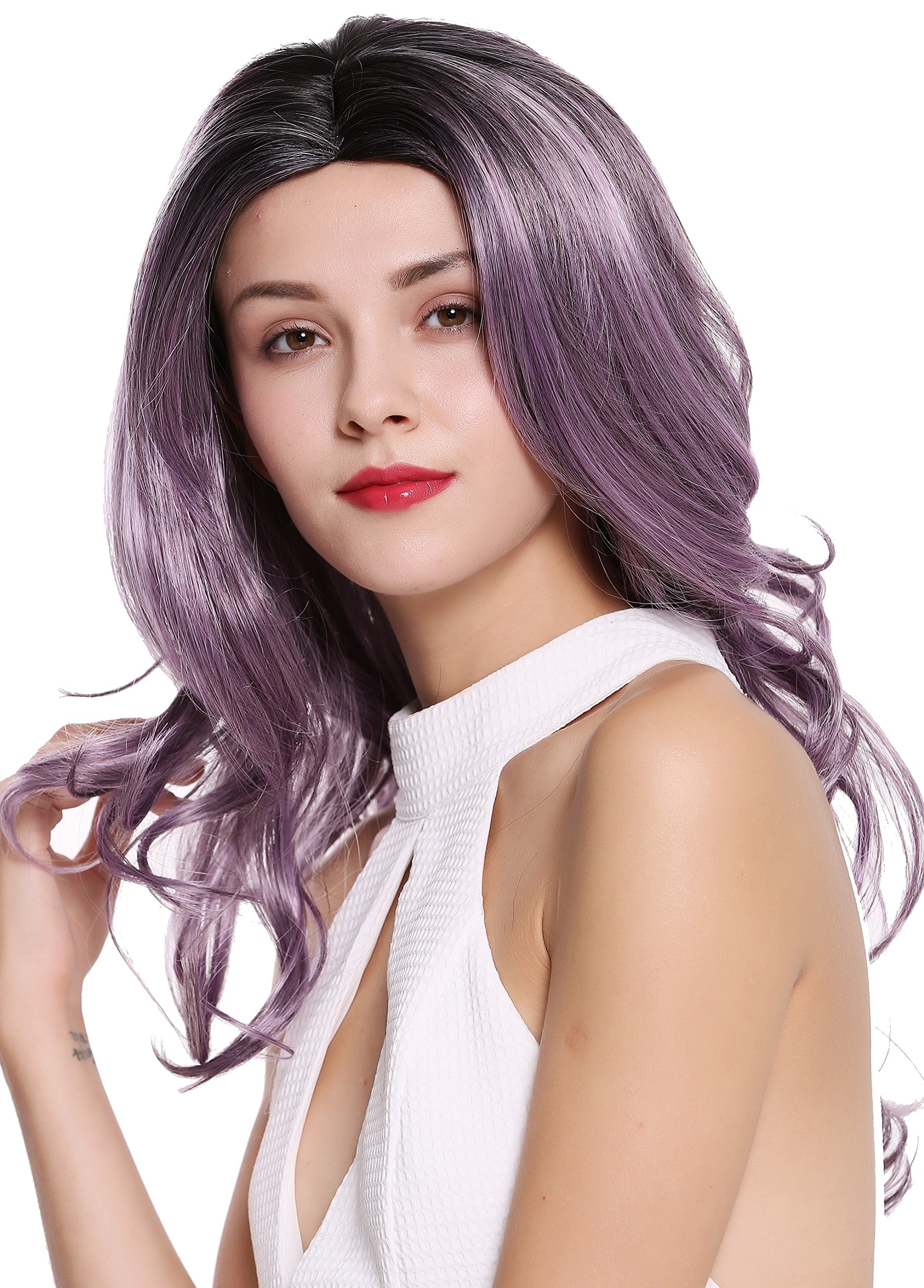 WIG ME UP - DW1595-LAVENDERSLVR Quality women's wig long wavy soft curls middle parting ombre purple black
