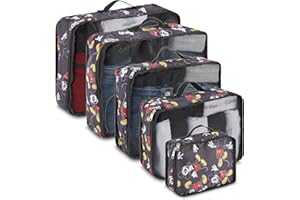 Disney Minnie Mickey Stitch Packing Cubes - Winnie the Pooh, Princess Cinderella, Cars, Toy Story 5 Piece Packing Cubes Compression - Travel Essential - Luggage Suitcase Organizer Set
