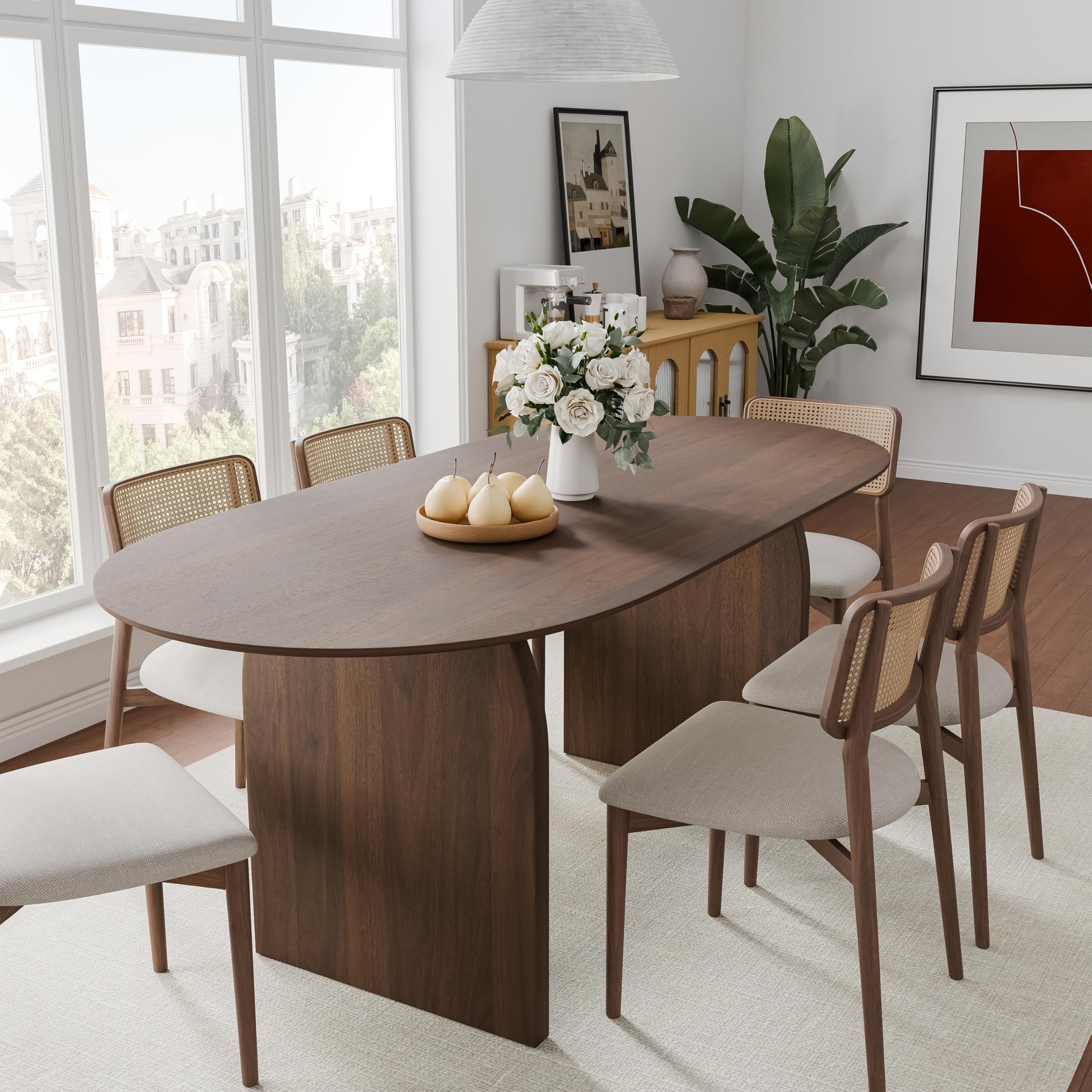 Photo 1 of **UNTESTED**
Casaphoria 67" Large Dining Table for 6, Wood Oval Living Room Table, Modern Farmhouse Kitchen Table with Scratch-Resistant Top & Wood Pedestal, Easy Assembly and Clean, Walnut