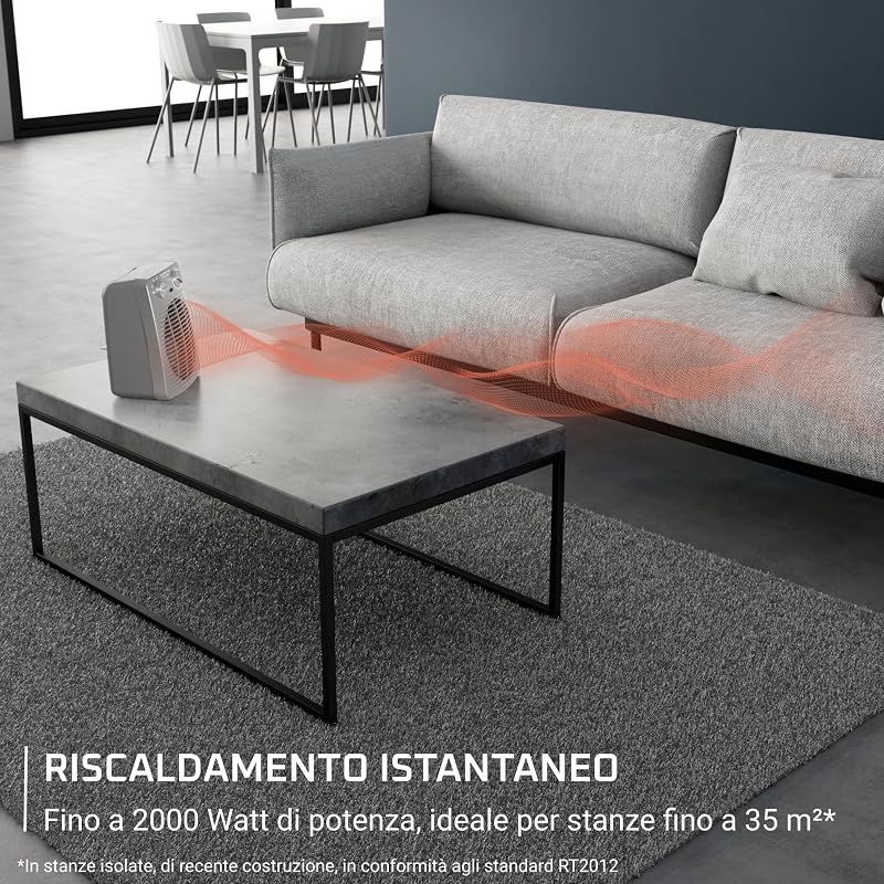 Compact Power, Termoventilatore Compatto per Piccoli Spazi, Ventilazione Calda e Fredda, Modalità Turbo e Eco, 2 Livelli di potenza, Sicuro e Potente, 2000 W, Grigio, SO2212
