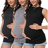 Smallshow Women's Maternity Tank Top Crew Neck Sleeveless Pregnancy Clothes 3 Pack