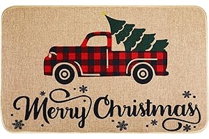 Erweicet Christmas Door Mat Xmas Welcome Christmas Mat Non-Slip and Washable Winter Doormat Rubber Back Snowflakes Door Mat Rugs for Indoor Outdoor(Red Car Pattern)