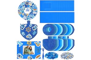 Yeaqee 448 Pcs Hanukkah Wreath Photo Frame Dreidel Crafts Set DIY Glitter Chanukah Crafts Self Adhesive Hanukkah Foam Sticker Menorahs Candles Dreidel Star Ornaments for Chanukah Party Supplies