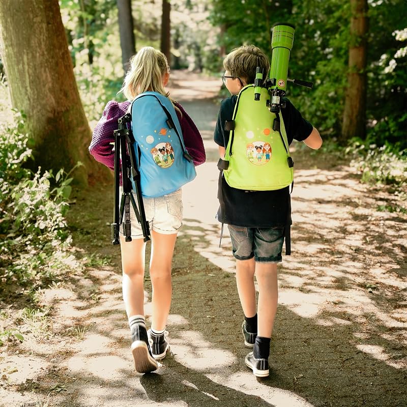 Bresser junior 70/400 - telescópio para crianças a partir de 8 anos, iniciantes em astronomia, telescópio com mochila, acessórios e suporte para smartphone, céu noturno azul