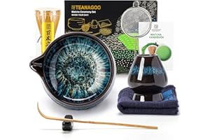 TEANAGOO Matcha Whisk Set, 7 Pcs Matcha Set Blue, Matcha Kit for Ceremony, Matcha Tea Set for Making Breakfast/Latte, Ceramic Matcha Bowl(chawan) whith Spout and Whisk, Gift for Friend/Family
