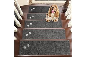 BEQHAUSE Stair Treads for Wooden Steps 28inX9in, Non Slip Carpet Stair Treads Indoor Stair Runners Machine Washable, Soft Stair Rugs Mat Surface Polyester TPE Backing, 15pcs, Charcoal