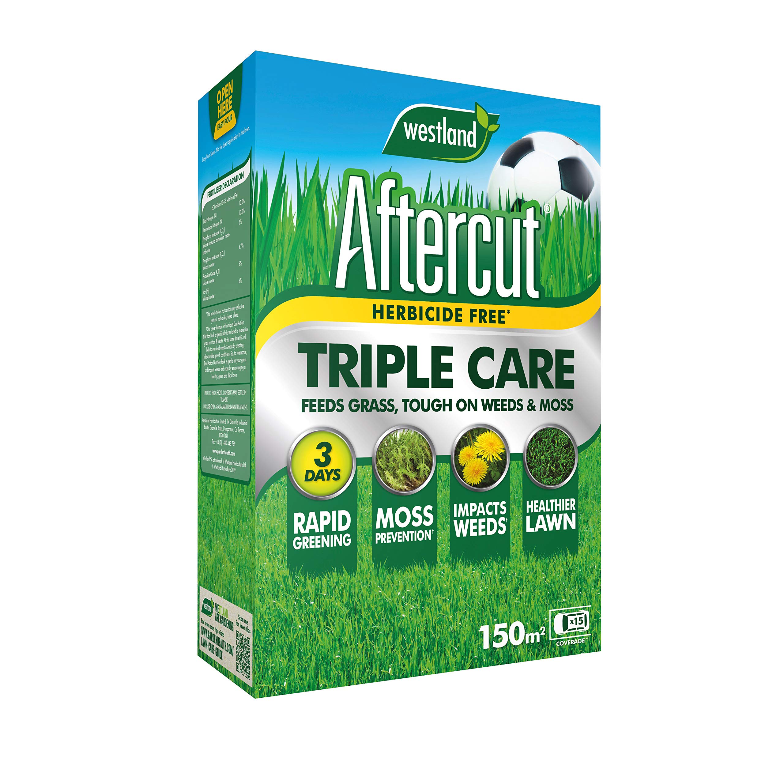 Aftercut 20400505 Herbicide Free Lawn Triple Care 150m2 Large Box, Yellow, 5.25 kg