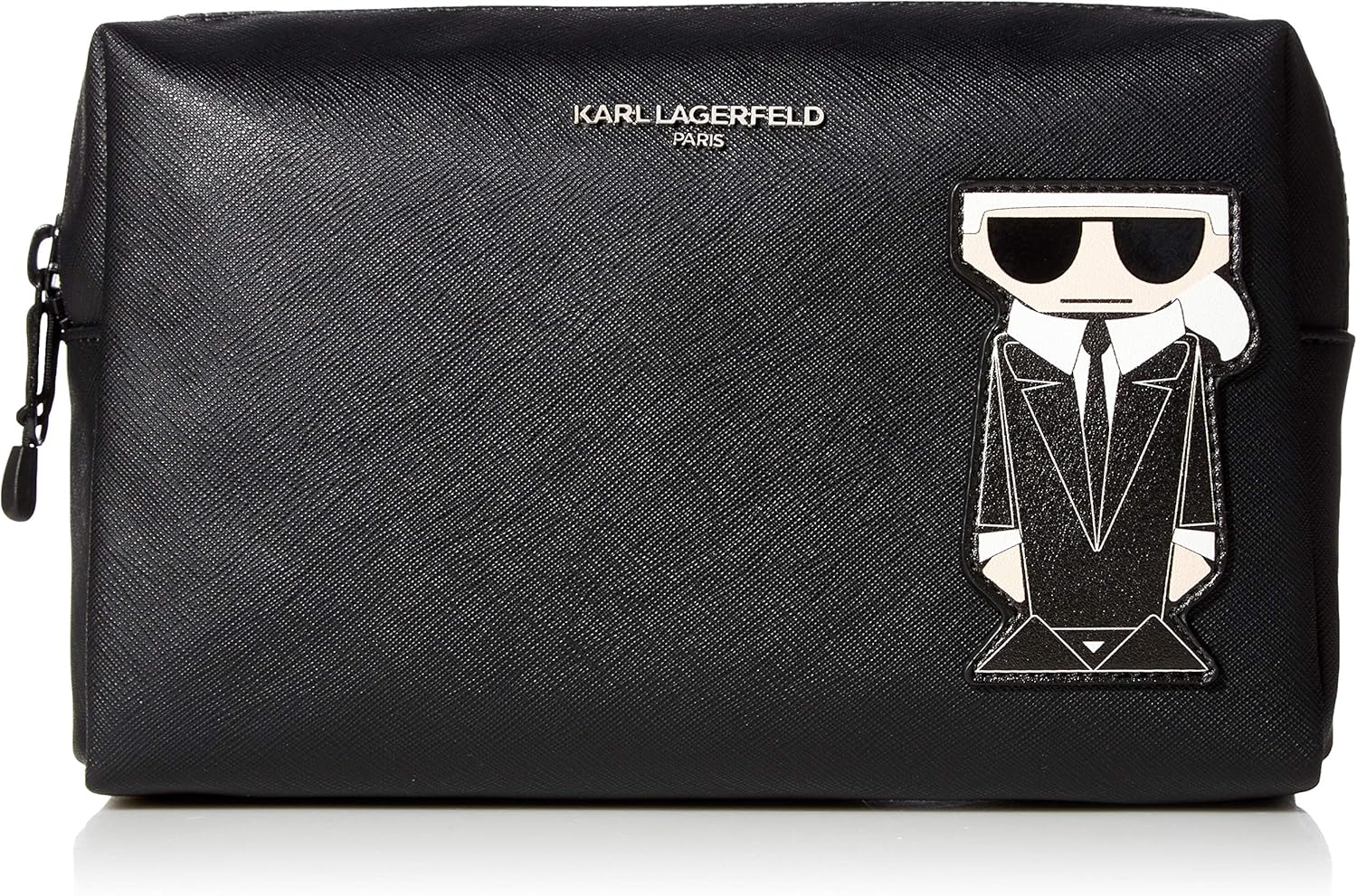 Karl Lagerfeld Paris Cosmetic Bag, Black/Black/Silver Shoes