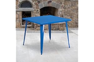 EMMA + OLIVER Commercial Grade 35.5" Square Blue Metal Indoor-Outdoor Table