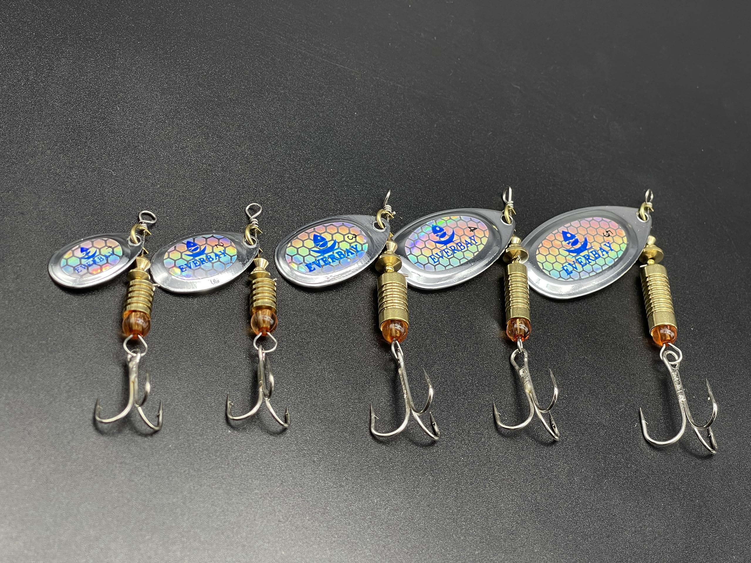 EVERBAY Fishing Spinners, Hard Fishing Lures, Long Cast Tackle, Sea Fishing, Metal Spinnerbait Freshwater and Saltwater for Spinning for Trout, Salmon, Perch, Pike, Bass, Pollock, mix size, set/5pcs