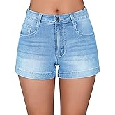 roswear Women's Casual Summer High Waisted Basic Jean Shorts Stretchy Denim Shorts