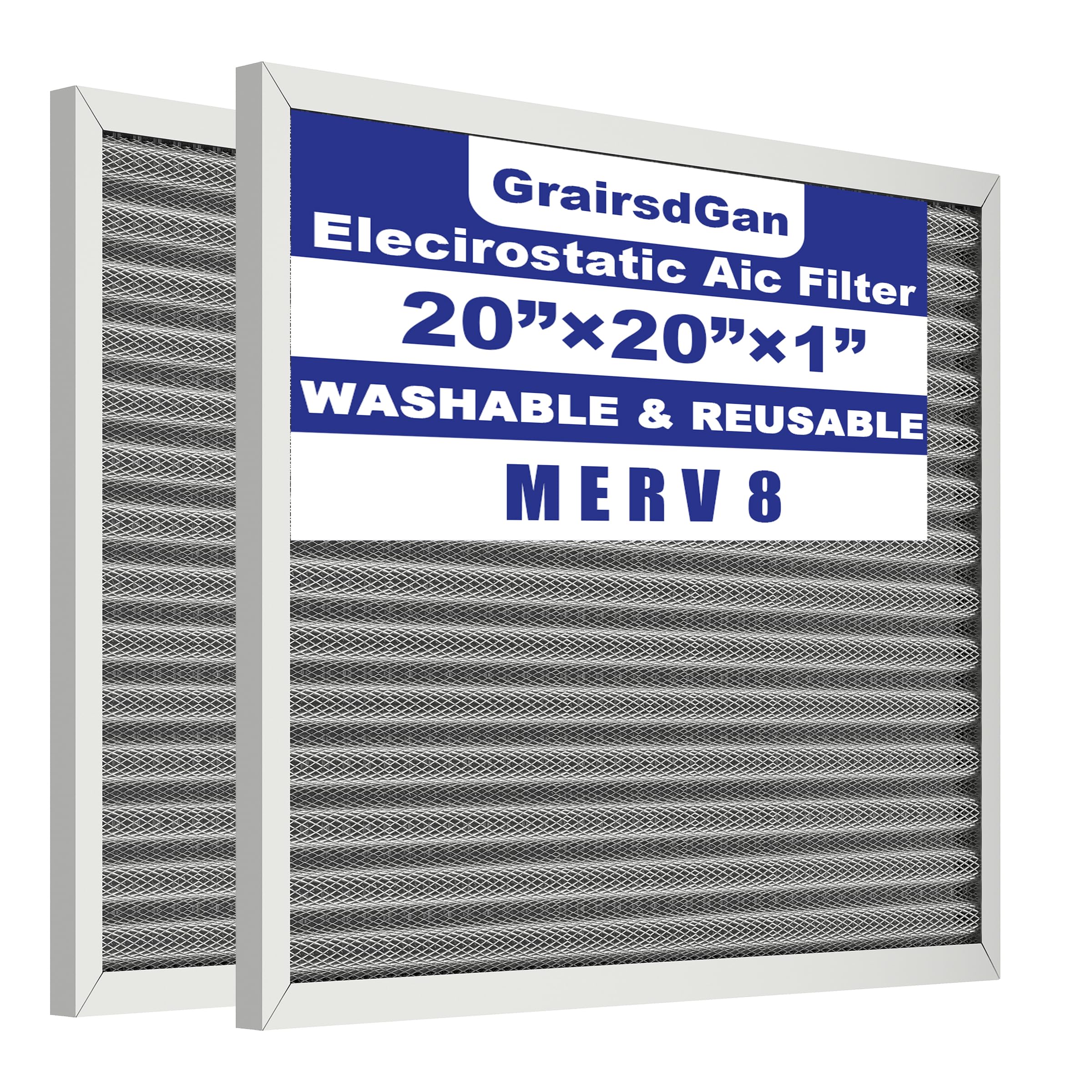 Photo 1 of (2 Pack) 20x20x1 Reusable Air Filter, Washable Filter, Electrostatic, MERV 8, Lasts a Lifetime-HVAC AC Furnace Systems Air Filter (Actual Size: 19.75x19.75x0.82Inch)