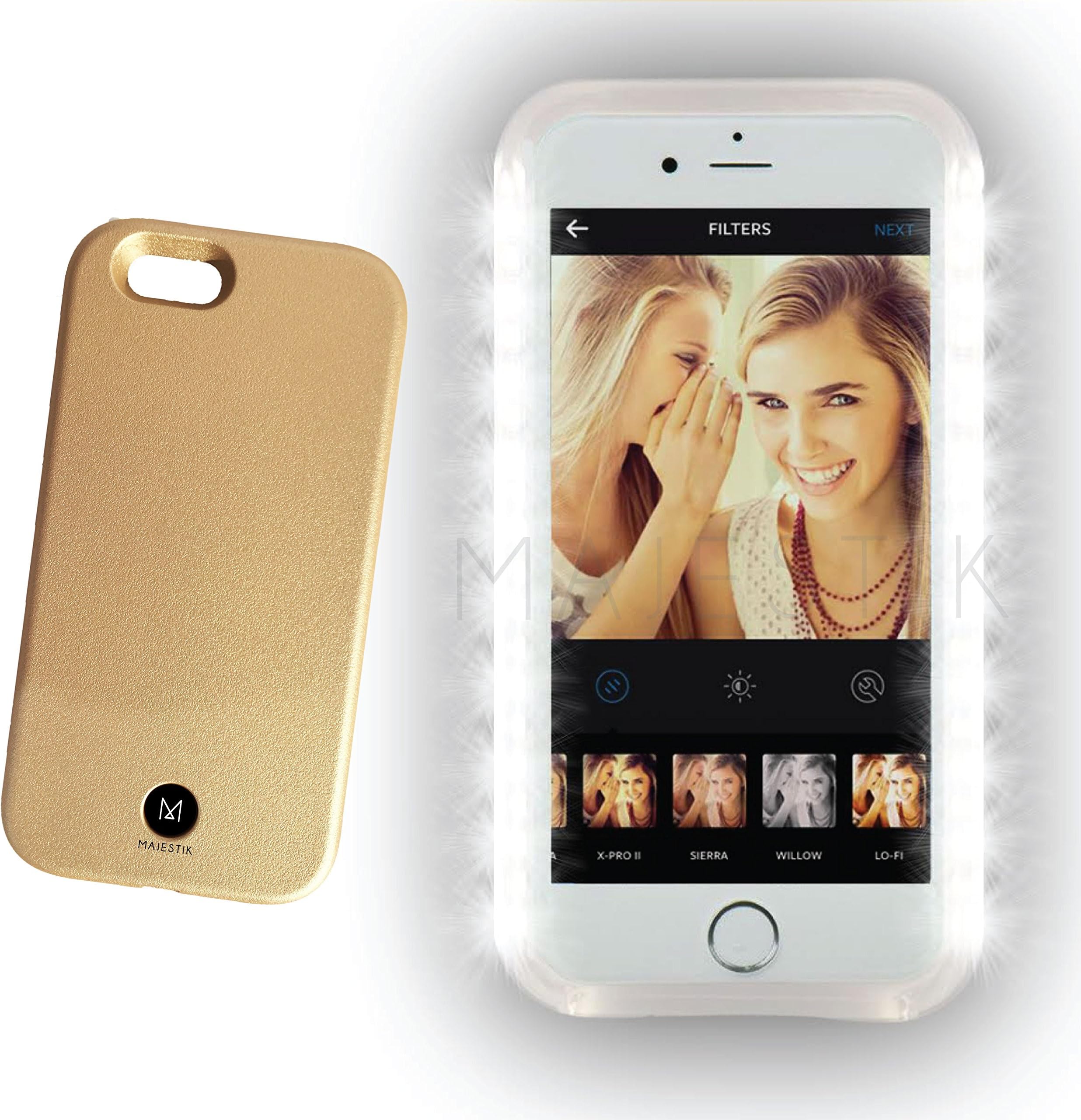 Majestik 4 Effect Dimmable Selfie Light Case with Charger for iPhone 6 / 6S - Gold