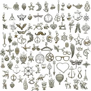 100g (About 100pcs) Craft Supplies Small Antique Silver Charms Pendants for Crafting, Jewelry Findings Making Accessory for DIY Necklace Bracelet (M097)