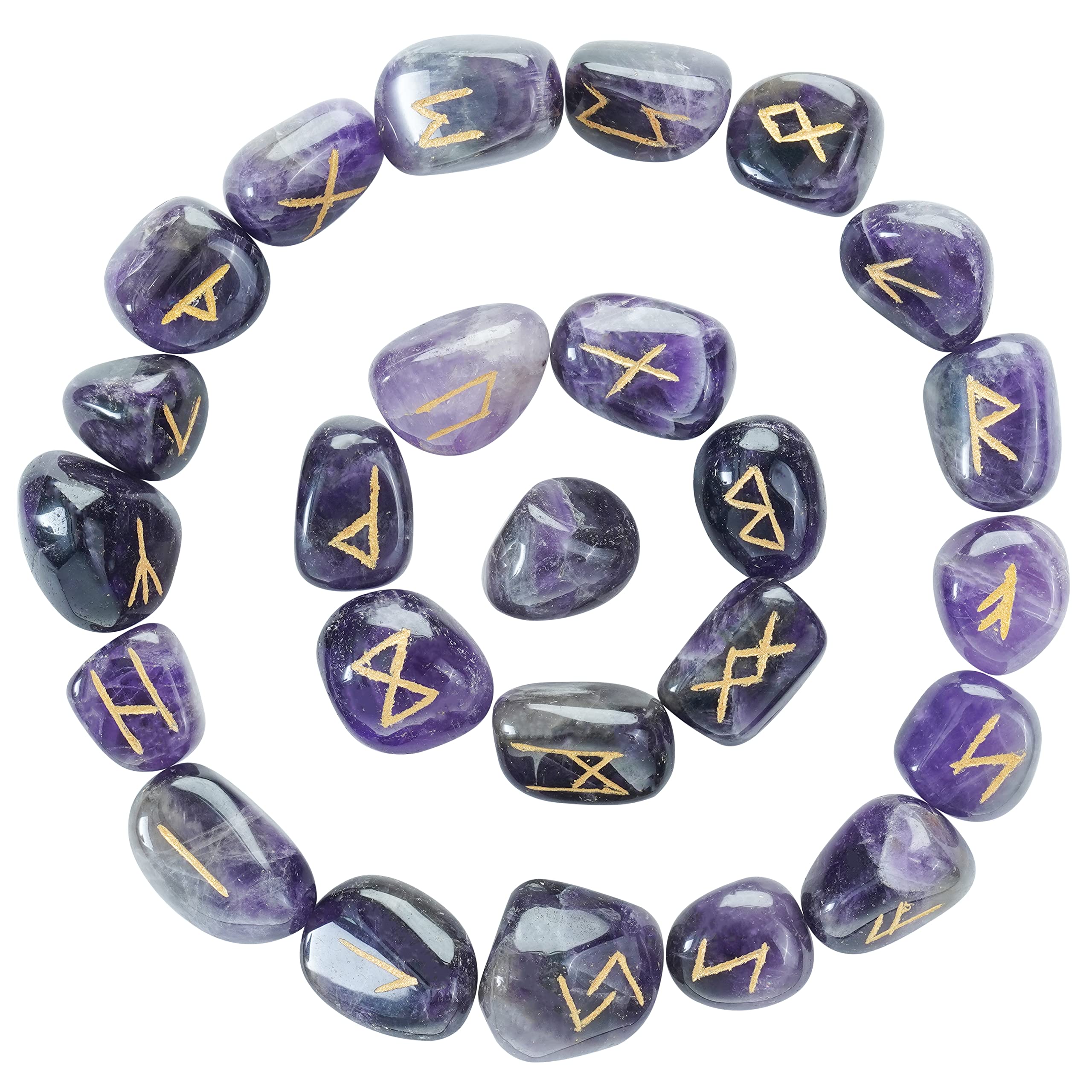 Croconยฎ Amethyst Gemstone Rune Stones set with Elder Futhark Alphabet Engraved Symbol 25 pcs Set For Feng Shui Chakra Balancing Reiki Healing crystal runes stones set Size: 15-20 mm โ image 1