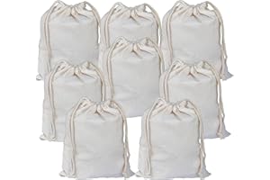 Lontenrea 8 Pcs 25x30cm Drawstring Cotton Muslin Bags Reusable Storage Bag (8 Pcs 10"x12")