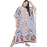 Gypsie Blu Women Plus Size Kaftan Dress Beach Cover Up Maxi Dresses for Women, V-Neck Kimono Sleeve 1X–3X