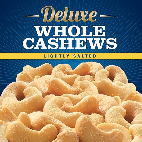 PLANTERS DELUXE LIGHTLY SALTED WHOLE CASHEWS, 18.25 OZ. RESEALABLE CONTAINER – LIGHTLY SALTED CASHEWS & LIGHTLY SALTED NUTS – SNACKS FOR ADULTS & KIDS – VEGAN SNACKS, KOSHER