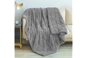 Uttermara Weighted Blanket Queen Size 20lbs for Adults, Sherpa Fleece Cozy Plush Bed Blanket, Soft Warm Sherpa Snuggle Striped Ribbed Blanket, Great for Relax and Calm, 60 x 80 inches, Grey