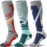 3 Pairs Merino Wool Ski Socks Thermal Warm Winter Thick Knee High Snowboarding Skiing Socks for Women Men