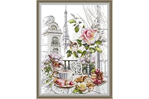 Joybohoo Cross Stitch Kits Stamped Full Range of Embroidery Starter Kits for Beginners DIY 11CT 3 Strands -French Breakfast (Printed) 18.5×24 inches